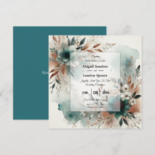 Aquamarine Petals in Bronze Bloom Wedding Einladung