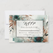 Aquamarine Petals in Bronze Bloom Wedding RSVP Karte (Vorderseite)