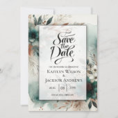 Aquamarine Petals in Bronze Bloom Wedding Save The Date (Vorderseite)