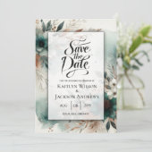 Aquamarine Petals in Bronze Bloom Wedding Save The Date (Stehend Vorderseite)