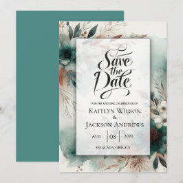 Aquamarine Petals in Bronze Bloom Wedding Save The Date