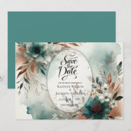 Aquamarine Petals in Bronze Bloom Wedding Save The Date