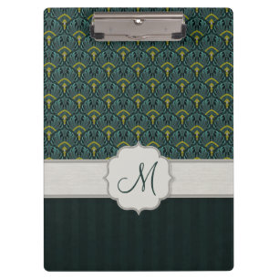 Aquamarine Pfau-Fans und Streifen mit Monogramm Klemmbrett