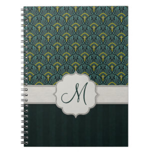 Aquamarine Pfau-Fans und Streifen mit Monogramm Notizblock