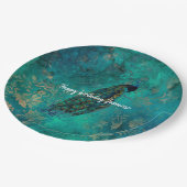 Aquamarine Pfaue Pappteller (Schrägansicht)