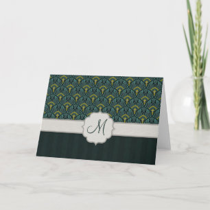 Aquamarine Pfauenfächer und Streifen mit Monogramm