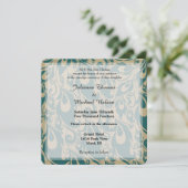 Aquamarine Pfauenfeathers Wedding Einladung (Stehend Vorderseite)