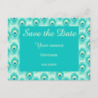Aquamarine Pfauenfeder Save the Date