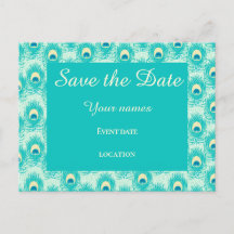 Aquamarine Pfauenfeder Save the Date