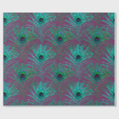 Aquamarine Pfauenfedern auf Lila Geschenkpapier (Flach)