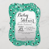 Aquamarine Pfauenfedern auf Weiß bis Grau Einladung (Vorne/Hinten)