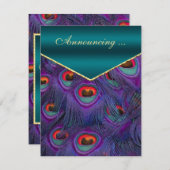 Aquamarine Pfauenhochzeit Einladung (Vorne/Hinten)