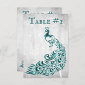 Aquamarine Pfauenleaf-Weinkarte Einladung (Vorne/Hinten)
