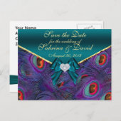 Aquamarine Pfauenpfaue Save the Date Postkarte (Vorne/Hinten)