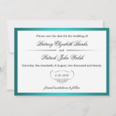 Aquamarine PfauenWedding speichert die Datumskarte Save The Date (Rückseite)