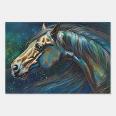 Aquamarine Pferde, Umschlagpapier, flaches Blatt S (Vorderseite 3)