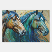 Aquamarine Pferde, Umschlagpapier, flaches Blatt S (Vorderseite 2)