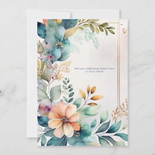 Aquamarine Pfirsichblütengrün Goldene Hochzeit Ein Einladung (Rückseite)