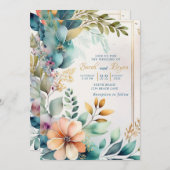 Aquamarine Pfirsichblütengrün Goldene Hochzeit Ein Einladung (Vorne/Hinten)