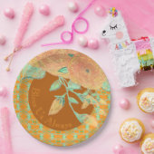 Aquamarine Pfirsiche und Gold in Braun Pappteller (Party)