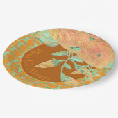 Aquamarine Pfirsiche und Gold in Braun Pappteller (Schrägansicht)