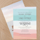 Aquamarine Pfirsichfarben Sonnenuntergang Hochzeit Einladung