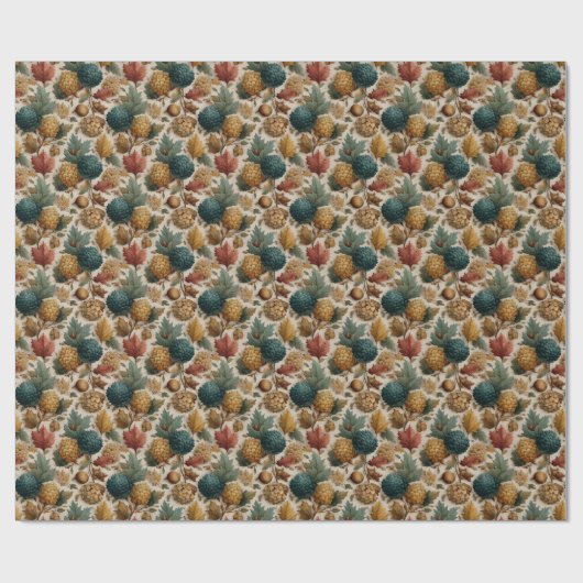 Aquamarine Pinecones Herbst Muster Geschenkpapier (Flach)