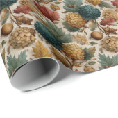 Aquamarine Pinecones Herbst Muster Geschenkpapier (Rolleneckpunkt)