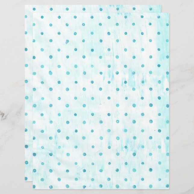 Aquamarine Polka Dots auf weißtürkisfarbenem Scrap (Vorne/Hinten)