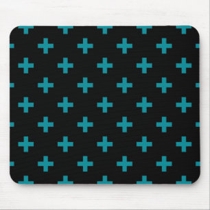 Aquamarine Polka-Kreuze auf schwarz Mousepad