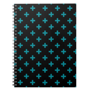 Aquamarine Polka-Kreuze auf schwarz Notizblock