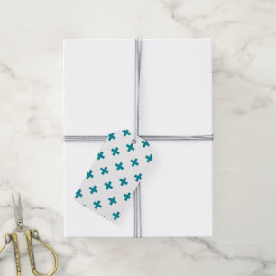 Aquamarine Polka-Kreuze auf Weiß Geschenkanhänger