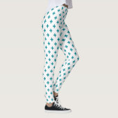 Aquamarine Polka-Kreuze auf Weiß Leggings (Rechts)