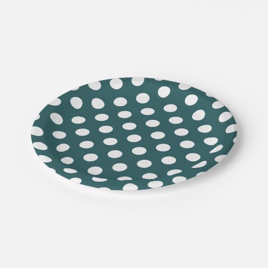 Aquamarine Polka-Punkte Pappteller (Schrägansicht)