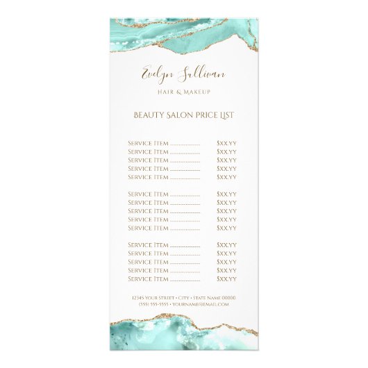 Aquamarine-Preisliste Rack-Karte Werbekarte (Vorne)