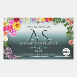 Aquamarine Produktetiketten Farbige Blume - Logo Rechteckiger Aufkleber