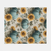 Aquamarine Pumpkins und goldene Sonnenblumen Fleecedecke (Vorderseite (Horizontal))