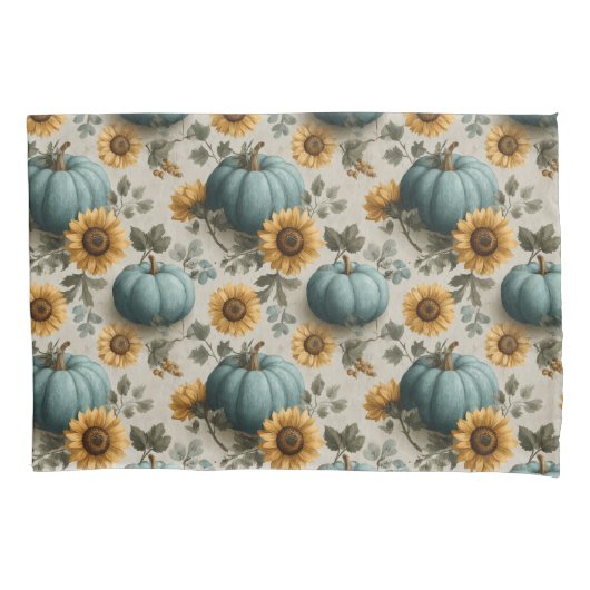 Aquamarine Pumpkins und goldene Sonnenblumen Kissenbezug (Vorderseite)
