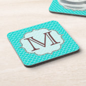 Aquamarine Quarterfolie Latti Monogram Drink Unter Untersetzer (Linke Seite)