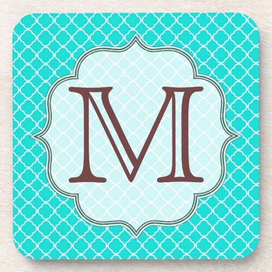 Aquamarine Quarterfolie Latti Monogram Drink Unter Untersetzer (Vorderseite)