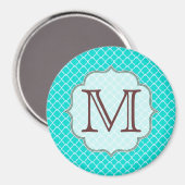 Aquamarine Quarterfolie Latti Monogram Initial Mag Magnet (Vorderseite/Rückseite)