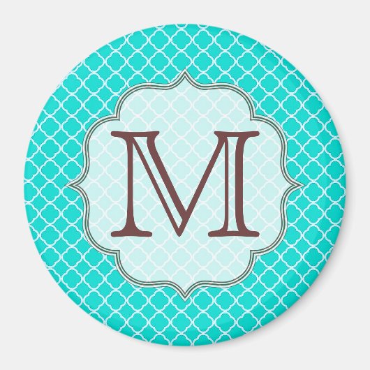 Aquamarine Quarterfolie Latti Monogram Initial Mag Magnet (Vorne)
