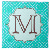 Aquamarine Quarterfolie Latti-Monogramm-Anzeigetaf Fliese (Vorderseite)