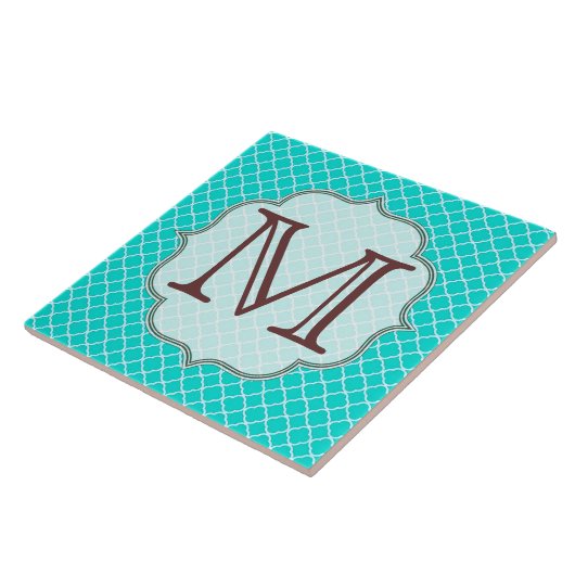 Aquamarine Quarterfolie Latti-Monogramm-Anzeigetaf Fliese (Seite)