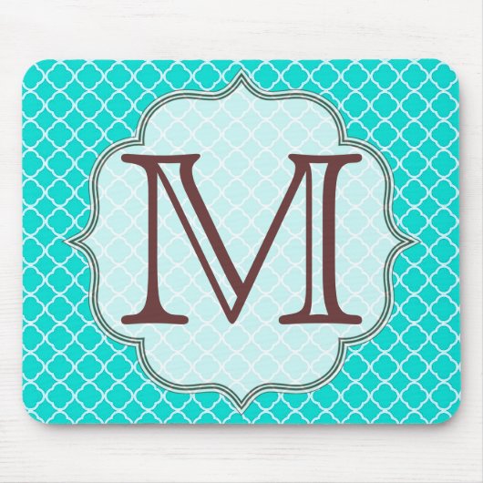Aquamarine Quarterfolie Latti Monogramm Initialmau Mousepad (Vorne)