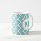 Aquamarine Quatrefolie marokkanische Monogramm Kaf Kaffeetasse (VorderseiteRechts)