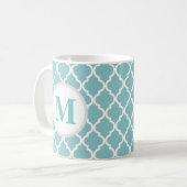 Aquamarine Quatrefolie marokkanische Monogramm Kaf Kaffeetasse (Vorderseite Links)