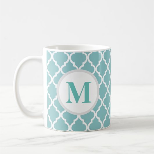 Aquamarine Quatrefolie marokkanische Monogramm Kaf Kaffeetasse (Links)