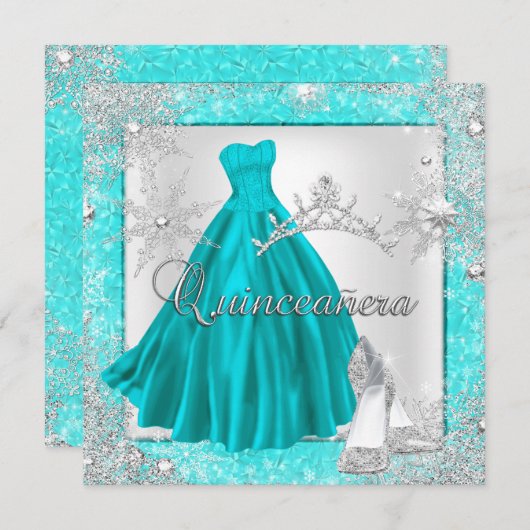 Aquamarine Quinceanera 15. Elite Elegant Geburtsta Einladung (Vorne/Hinten)