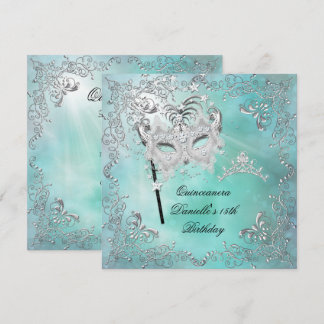 Aquamarine Quinceanera 15. Geburtstag Tiara Masque Einladung